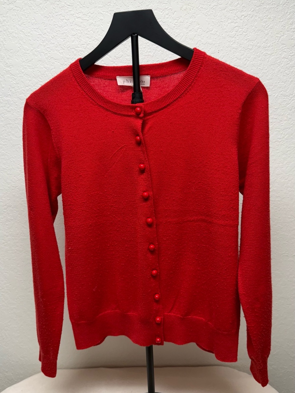 Philosophy Bright Red Crewneck Button Cardigan